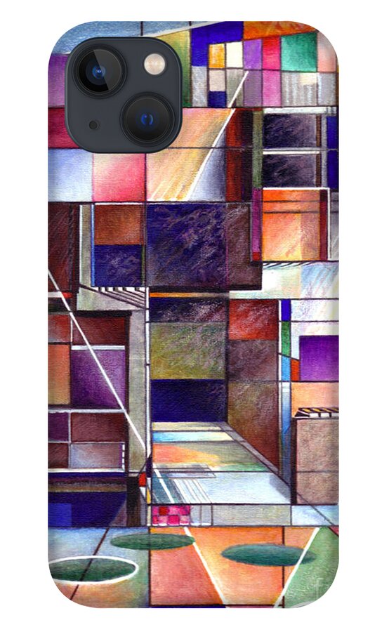 Stained iPhone 13 Case featuring the drawing Stained Glass Factory by Jane Bucci