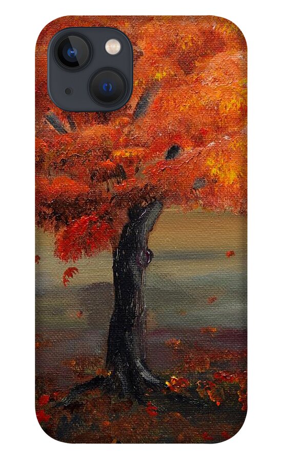 Autumn iPhone 13 Case featuring the painting Stand Alone in Color - Autumn - Tree by Jan Dappen