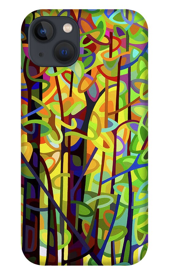 Abstract iPhone 13 Case featuring the painting Standing Room Only - crop by Mandy Budan