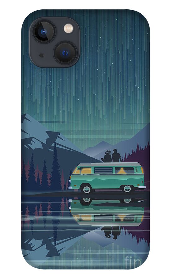 Vanlife iPhone 13 Case featuring the painting Star light vanlife by Sassan Filsoof