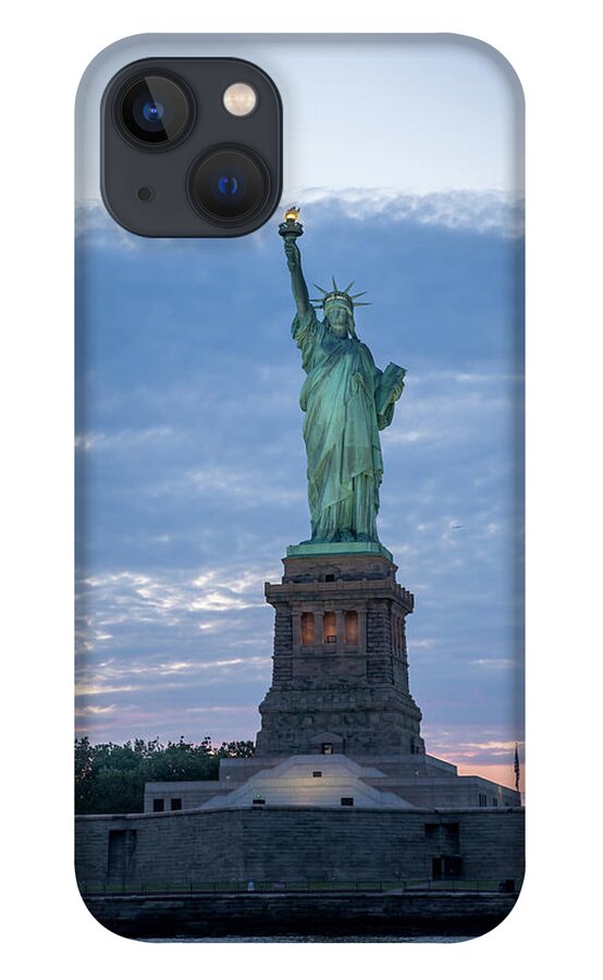 Nyc iPhone 13 Case featuring the photograph Statue of Liberty - Sunset by Frank Mari