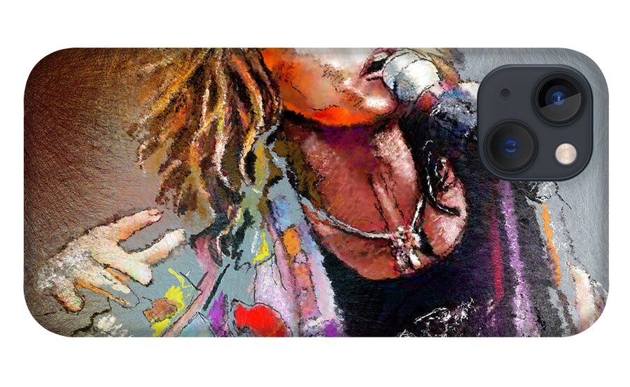 Musicians iPhone 13 Case featuring the painting Steven Tyler 02 Aerosmith by Miki De Goodaboom
