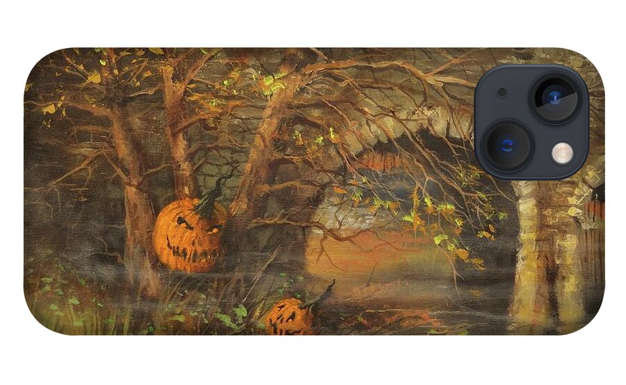 Halloween iPhone 13 Case featuring the painting Stone Bridge and Wicked Laughter by Tom Shropshire