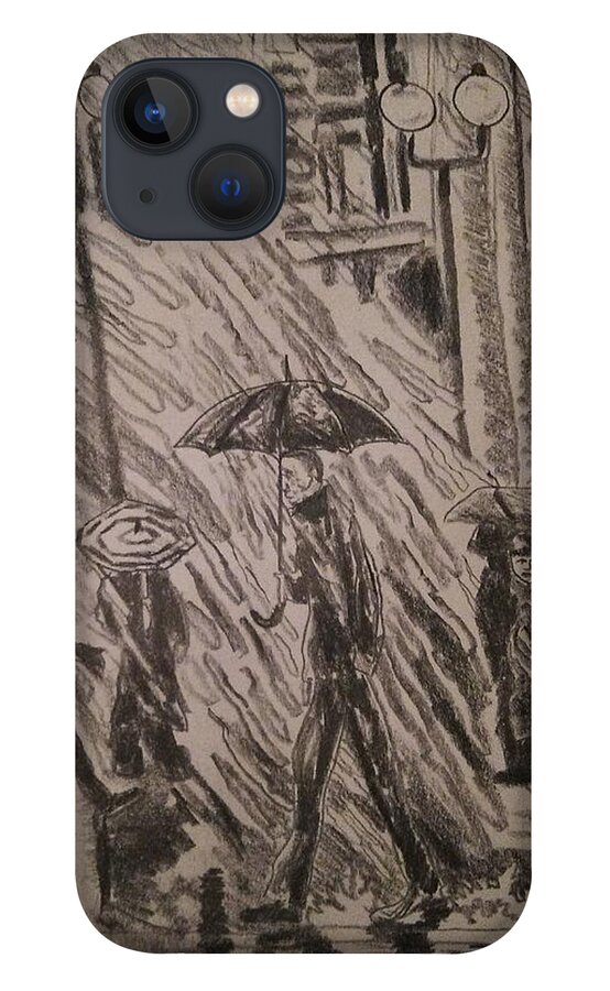 Cityscape iPhone 13 Case featuring the drawing Storm #3 by Angela Weddle