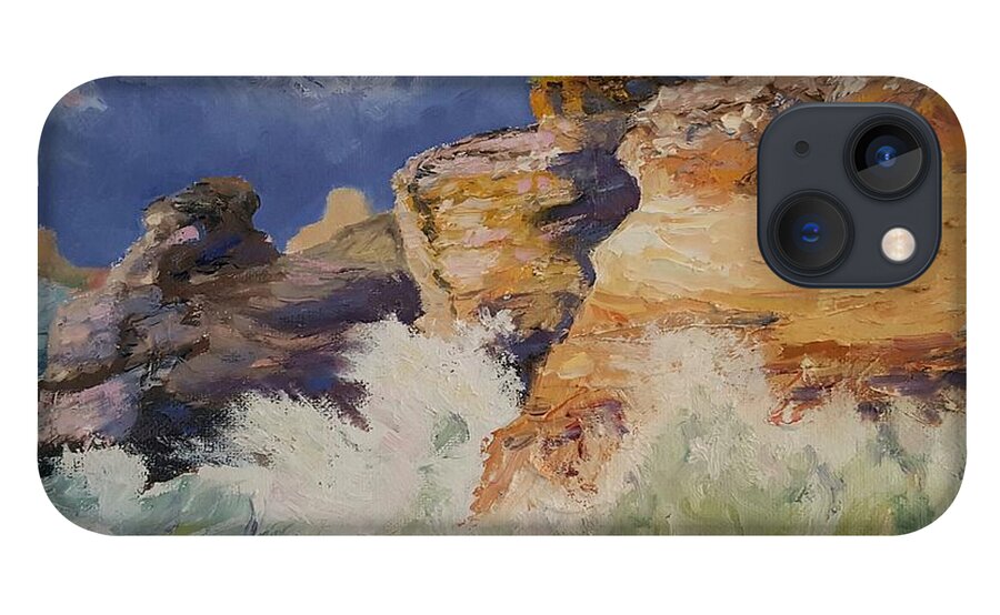 Ocean iPhone 13 Case featuring the painting Stormy Cliffs at Sea by Sharon Casavant