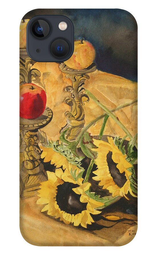 Still Life iPhone 13 Case featuring the painting Sunflowers and Apples by Jean Blackmer