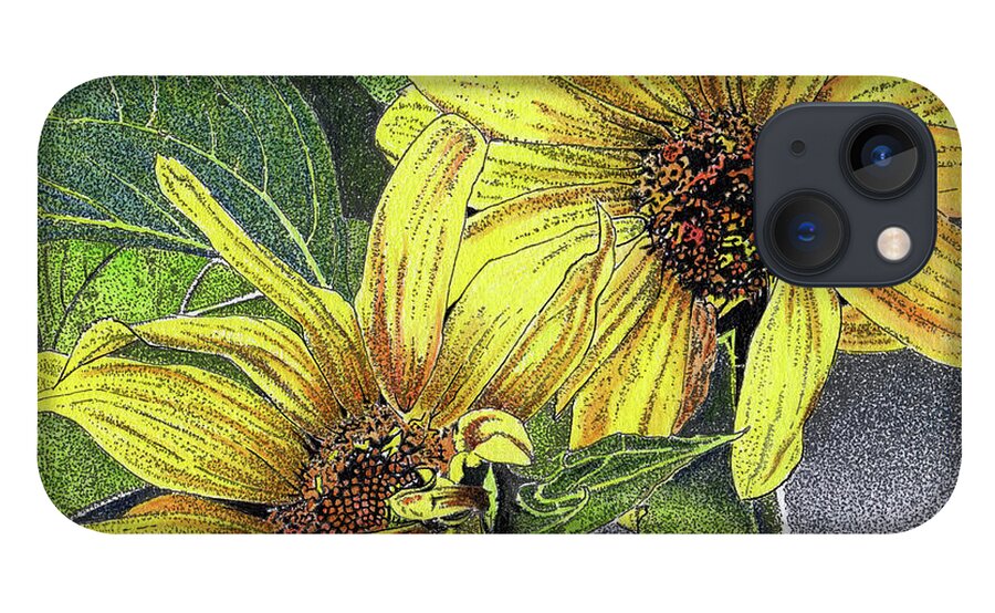 Sunflowers iPhone 13 Case featuring the mixed media Sunny Daze by Louise Howarth