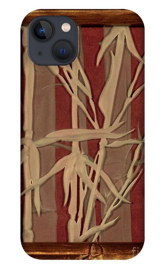 Bamboo iPhone 13 Case featuring the glass art Sunset Bamboo with Frame by Alone Larsen