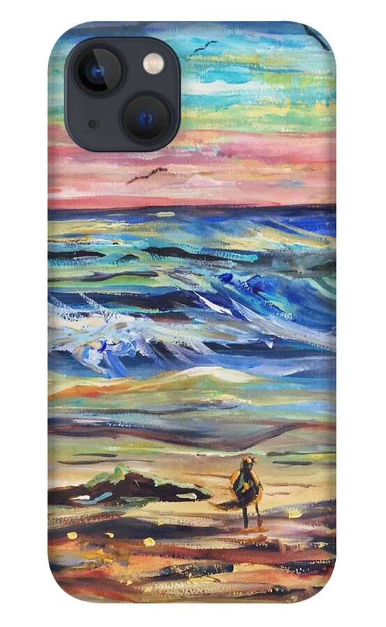 Sunset iPhone 13 Case featuring the painting Sunset Corpus Christi Beach by Angela Weddle