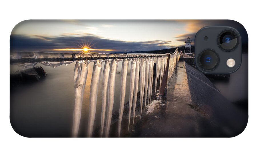 Canada iPhone 13 Case featuring the photograph Sunset over Grand Marais Lighthouse Breakwall by Jakub Sisak
