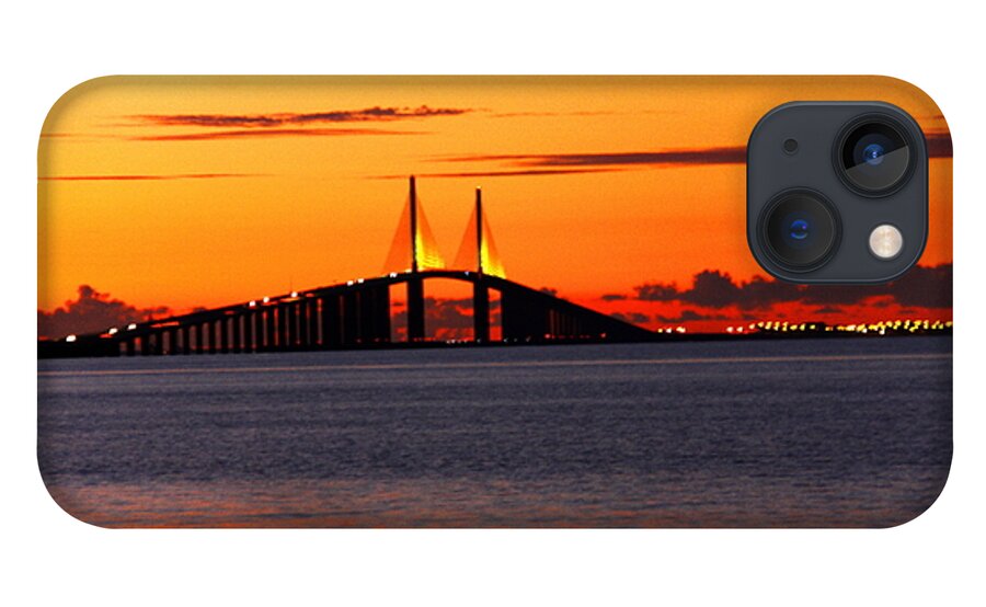 Sunshine Skyway Bridge iPhone 13 Case featuring the photograph Sunset over the Skyway Bridge by Barbara Bowen