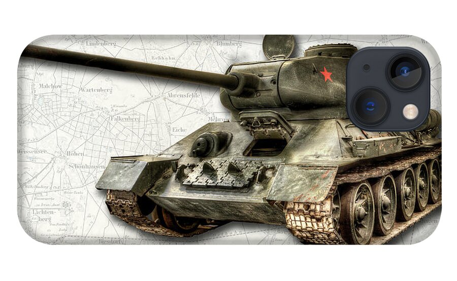 T-34-85 iPhone 13 Case featuring the photograph T-34 Soviet Tank W BG by Weston Westmoreland