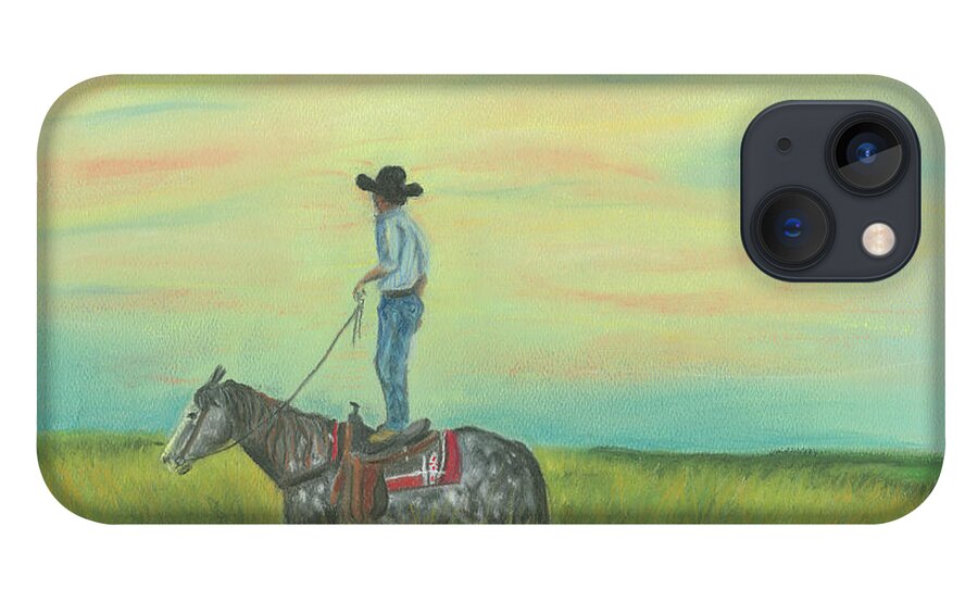 Horse iPhone 13 Case featuring the pastel Tall in the Saddle by Sheila Johns