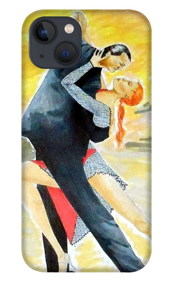 Ballroom Dancers iPhone 13 Case featuring the drawing Tango Tangle -- Portrait of 2 Tango Dancers by Jayne Somogy