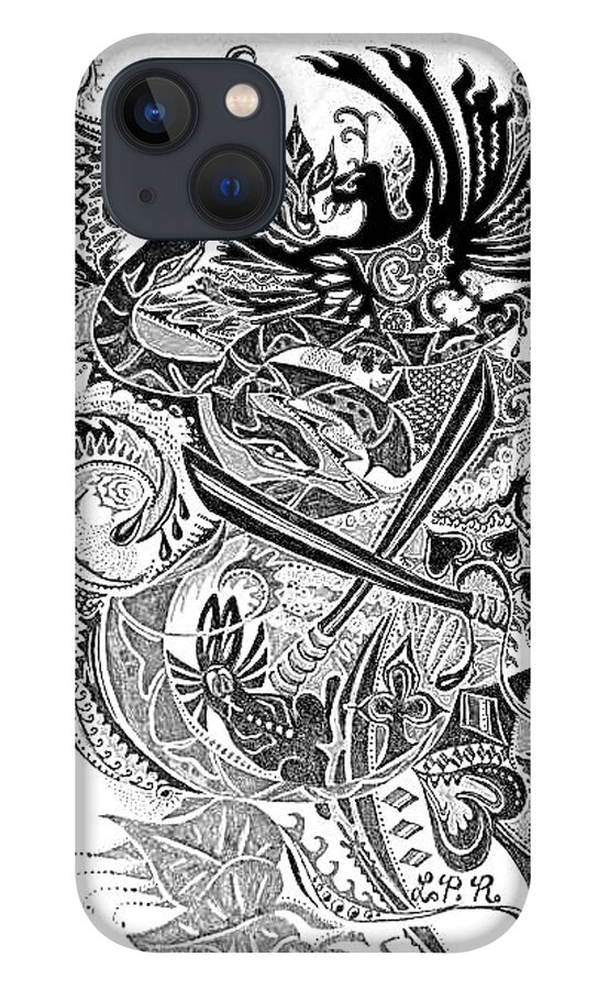 Abstract iPhone 13 Case featuring the drawing Tattoo design, Imperial Costa Rica by Leizel Grant