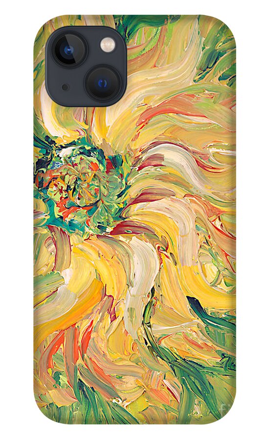 Texture iPhone 13 Case featuring the painting Textured Green Sunflower by Nadine Rippelmeyer