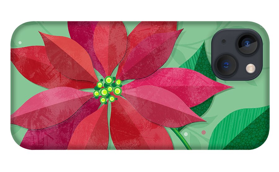 Christmas iPhone 13 Case featuring the digital art The Christmas Poinsettia by Valerie Drake Lesiak