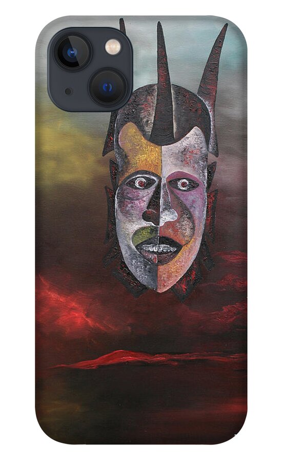 The Floating Mask iPhone 13 Case featuring the painting The Floating Mask by Obi-Tabot Tabe