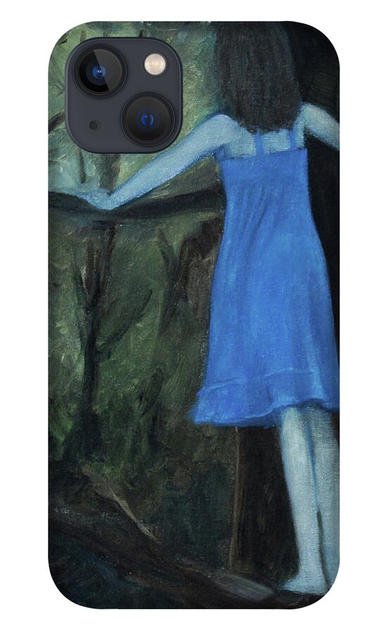 Girl iPhone 13 Case featuring the painting The Girl in the Blue Dress by Tone Aanderaa