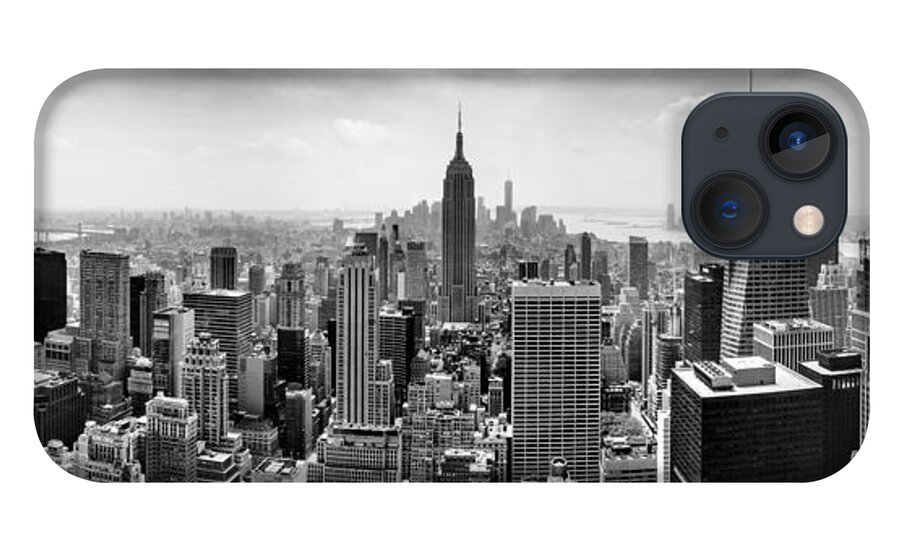 Panorama Photo iPhone 13 Case featuring the photograph New York City Skyline BW by Az Jackson