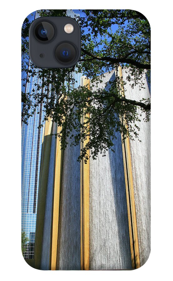Houston iPhone 13 Case featuring the photograph The Houston Water Wall and Williams Tower by Angela Rath