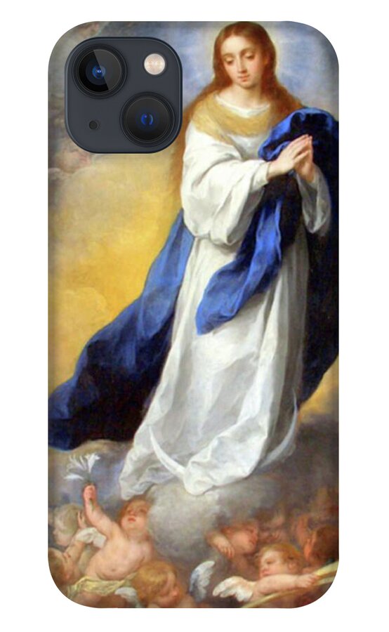 Immaculate Conception iPhone 13 Case featuring the mixed media The Immaculate Conception Virgin Mary Assumption 105 by Bartolome Esteban Murillo