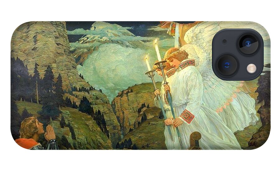 Frederick J. Waugh - The Knight Of The Holy Grail iPhone 13 Case featuring the painting The Knight of the Holy Grail by MotionAge Designs
