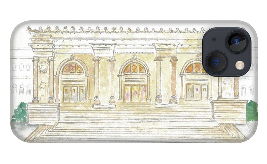 The Met iPhone 13 Case featuring the painting The Metropolitan Museum of Art by Afinelyne
