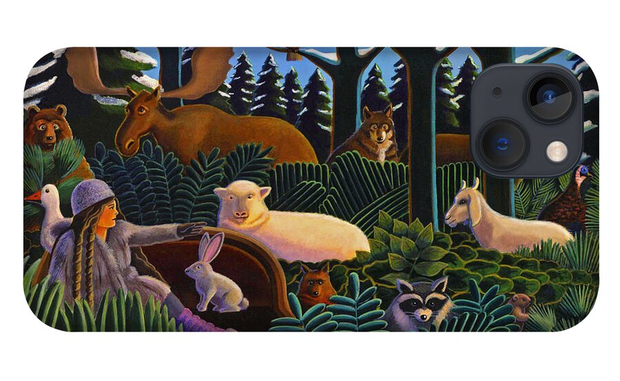 Henri Rousseau Parody iPhone 13 Case featuring the painting The North Woods Dream by Robin Moline