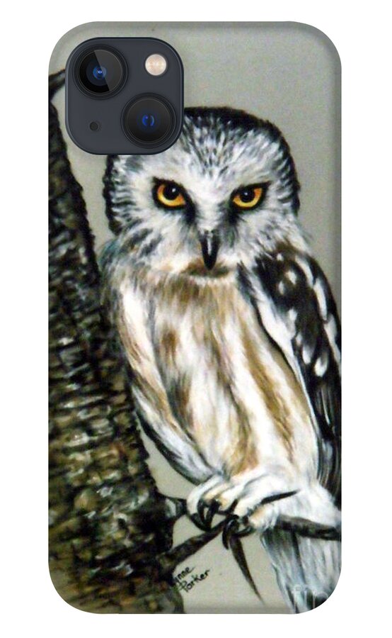 Owl iPhone 13 Case featuring the painting The Owl Heres looking at you by Lynne Parker