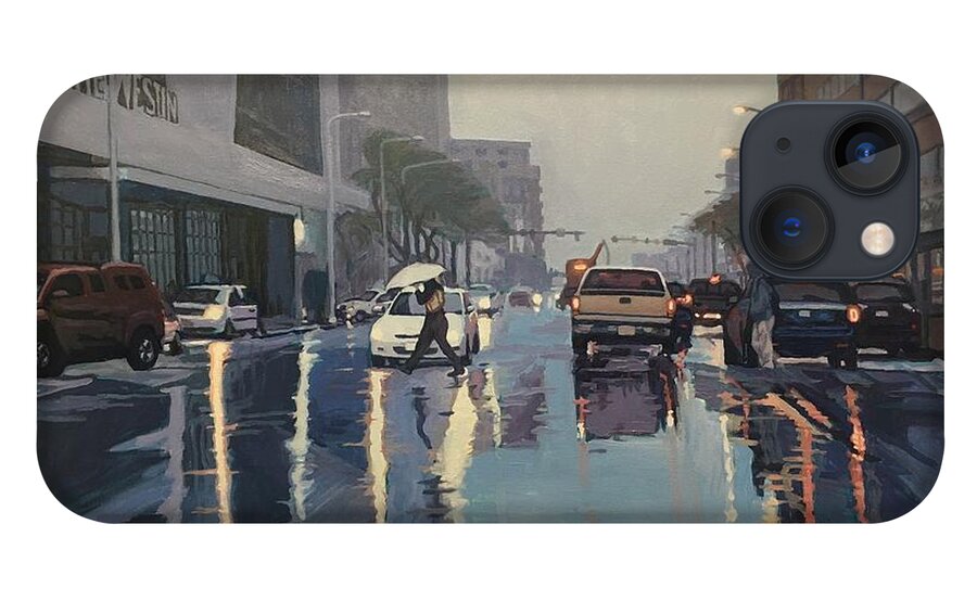 A Trip In The Innercity iPhone 13 Case featuring the painting The Rain by David Buttram