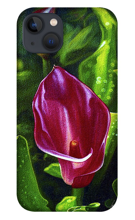 Oil Painting iPhone 13 Case featuring the painting The Red Cala Lily by Ian Anderson