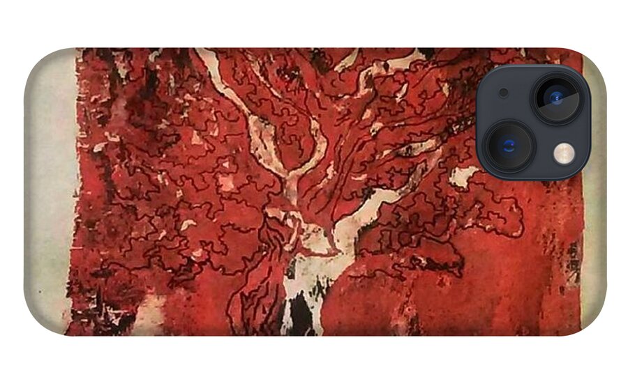 Tree iPhone 13 Case featuring the mixed media The Red Tree by Angela Weddle