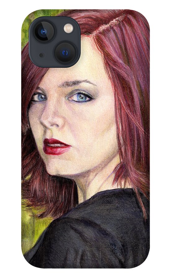 Portrait iPhone 13 Case featuring the drawing The Redhead by Shana Rowe Jackson