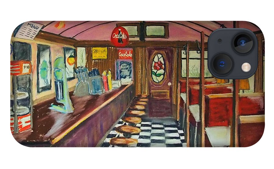 #americana #diner #silverlakerailroad iPhone 13 Case featuring the painting The Rose Diner by Francois Lamothe