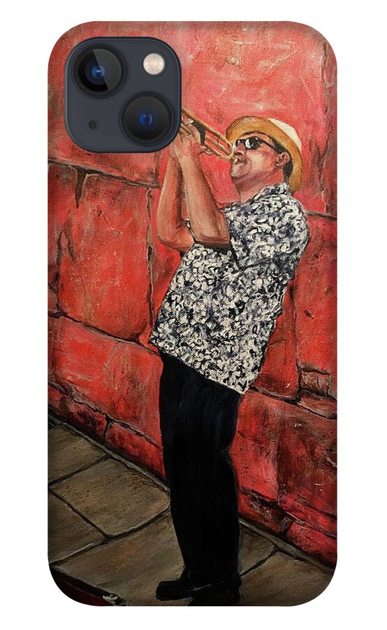 Trumpeter iPhone 13 Case featuring the painting The Trumpet Man by Bonnie Peacher