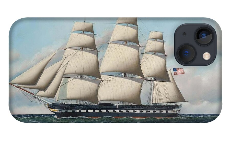 Antonio Nicolo Gasparo Jacobsen (copenhagen 1850-1921 Hoboken iPhone 13 Case featuring the painting The U S S Constitution in full sail by MotionAge Designs