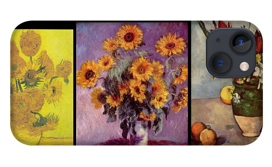 Modern iPhone 13 Case featuring the digital art Three Vases van Gogh - Monet - Cezanne by David Bridburg