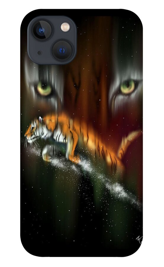 Tiger iPhone 13 Case featuring the digital art Tiger, Tiger Burning Bright by Norman Klein