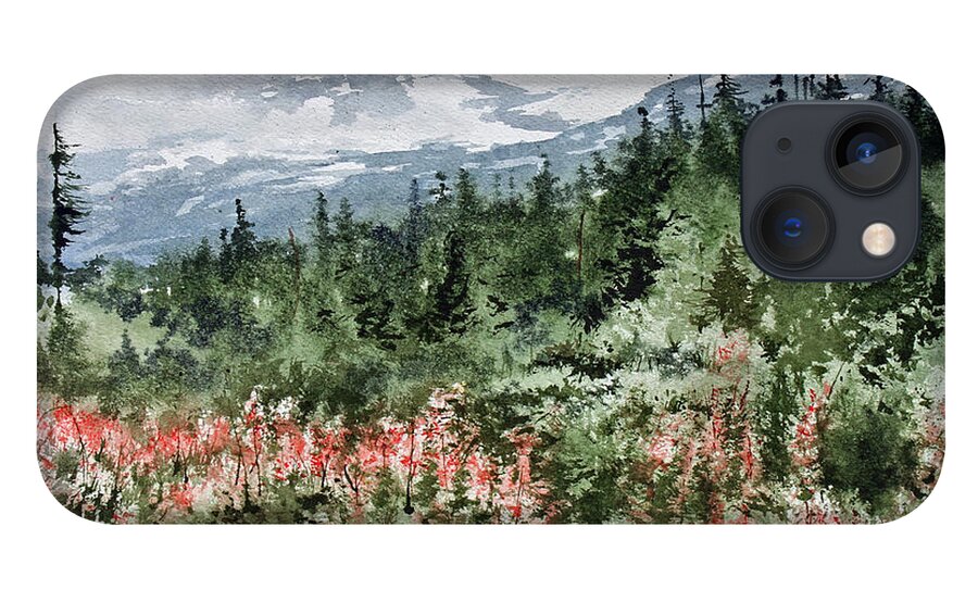 Alaska Landscape With Fireweed iPhone 13 Case featuring the painting Time To Go Home by Monte Toon
