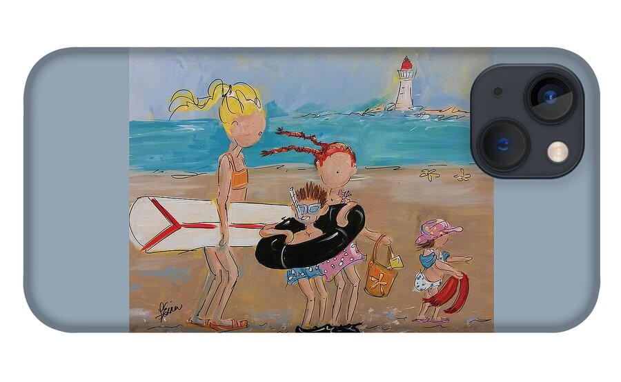Children iPhone 13 Case featuring the painting To the Beach by Terri Einer