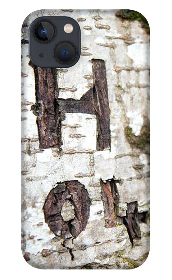Tree iPhone 13 Case featuring the photograph Tree Bark Graffiti - H 04 by Helen Jackson