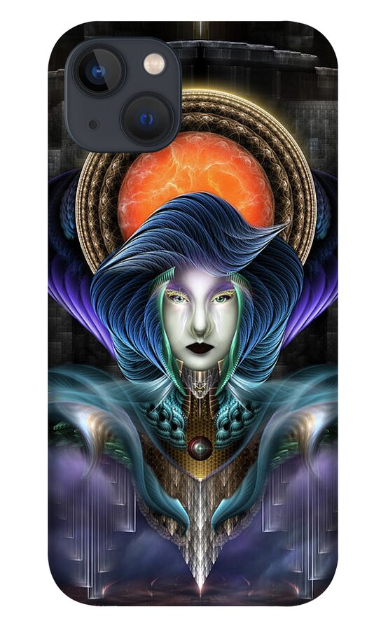Fractal iPhone 13 Case featuring the digital art Trilia Goddess Of The Orange Moon by Rolando Burbon