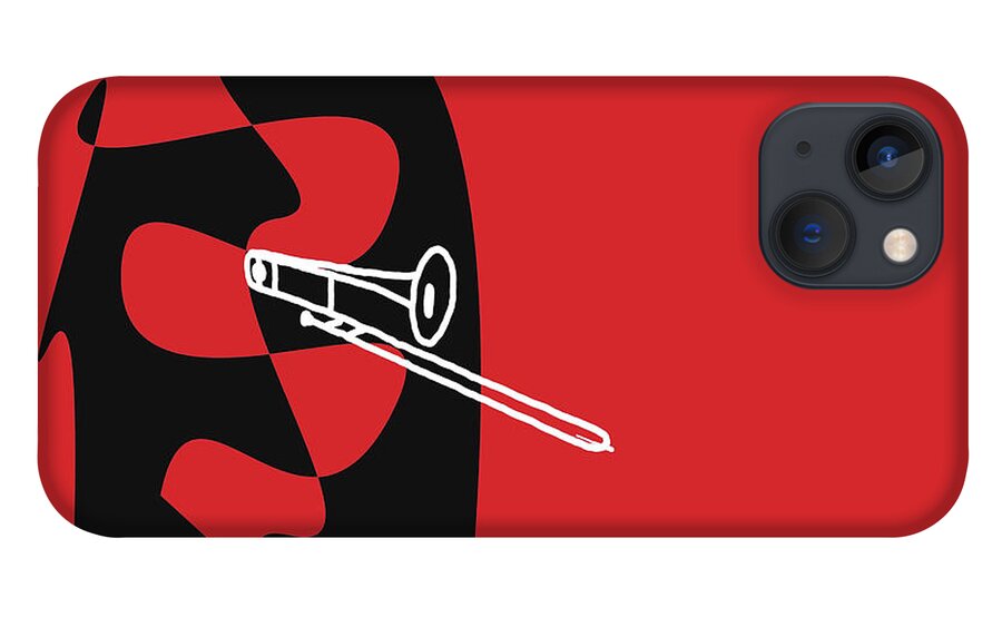 Jazzdabri iPhone 13 Case featuring the digital art Trombone in Red by David Bridburg