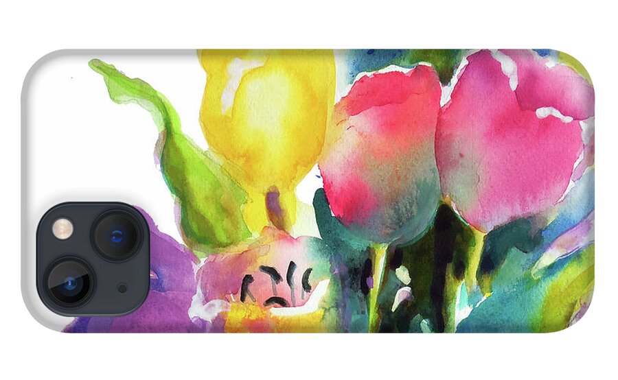 Painting iPhone 13 Case featuring the painting Tulip Pot by Kathy Braud