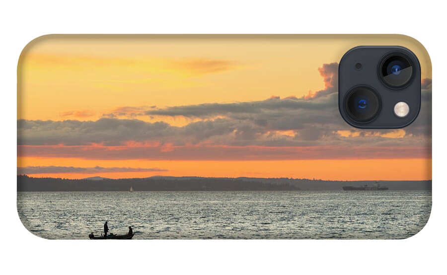 Sunset iPhone 13 Case featuring the digital art Twilight in Puget Sound by Michael Lee