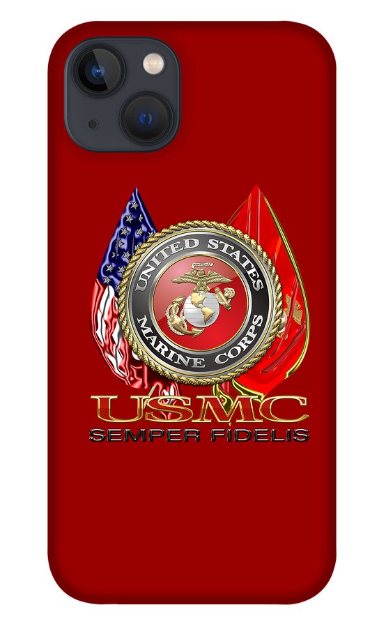 'military Insignia & Heraldry 3d' Collection By Serge Averbukh iPhone 13 Case featuring the digital art U. S. Marine Corps U S M C Emblem on Red by Serge Averbukh