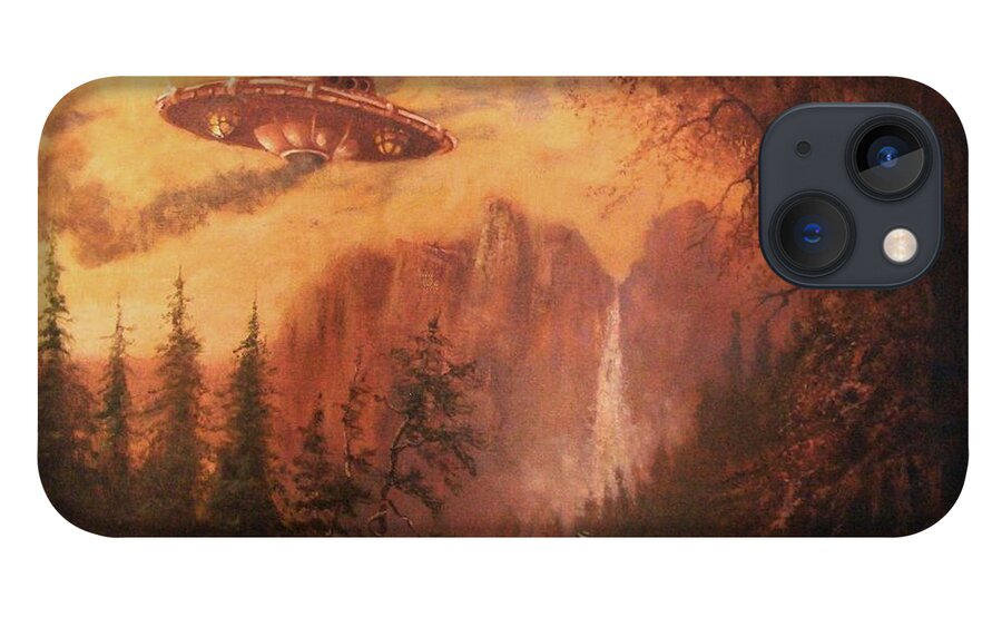 Landscape iPhone 13 Case featuring the painting UFO Sighting by Tom Shropshire