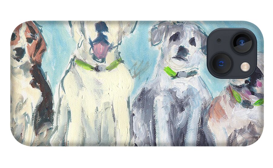 Dogs iPhone 13 Case featuring the painting Usual Suspects by Robin Wiesneth
