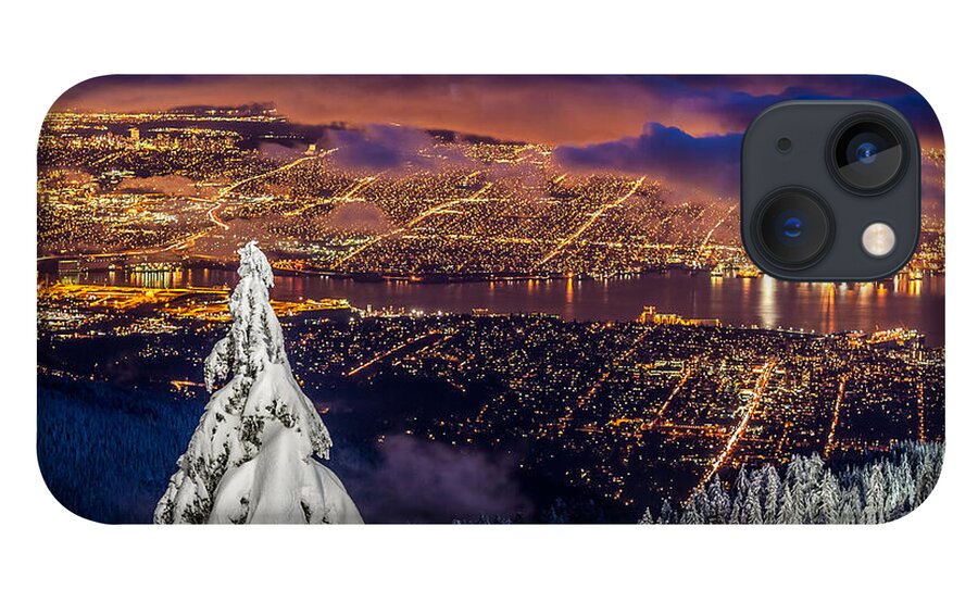 Vancouver iPhone 13 Case featuring the photograph Vancouver City twilight from Grouse Mountain by Pierre Leclerc Photography